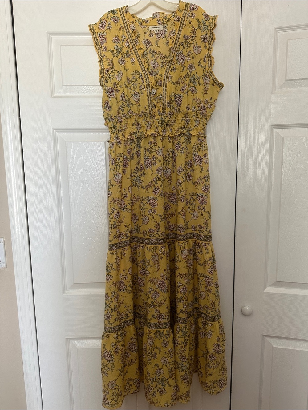 Max Studio Yellow Floral Tiered Maxi Dress